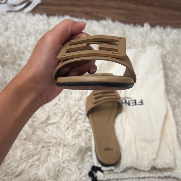 Fendi Beige Baguette Slide Sandals - Picture 10 of 12